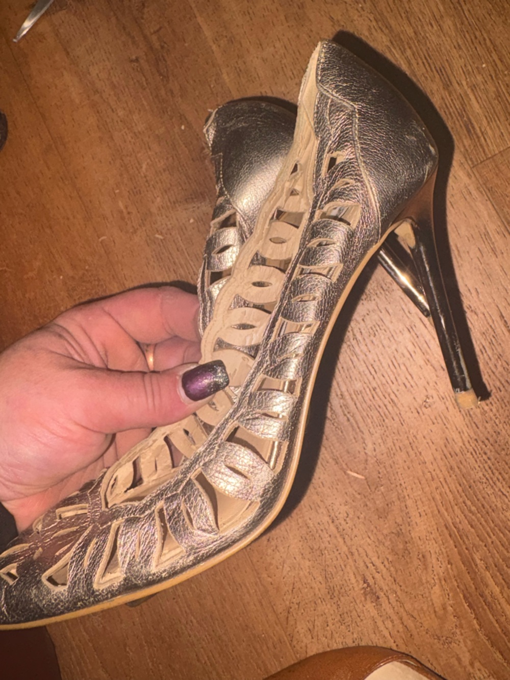 Karl Lagerfeld Metallic Bronze Cutout Stiletto Pumps